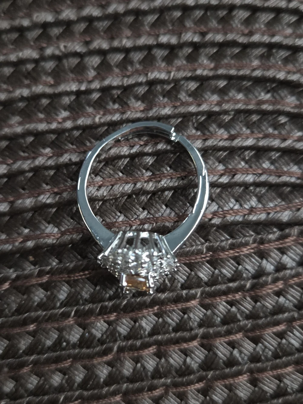 Oval Peach Ring with Clear Accent Stones - Women Jewelry